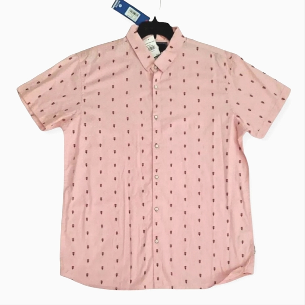 Noize Amstrdm Light Pink Red Print Short Sleeve Button Down Shirt Men's XXL NWT